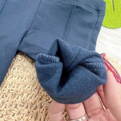 Conj. Batinha Listrada com Florzinha e Calça Legging - Azul Marinho